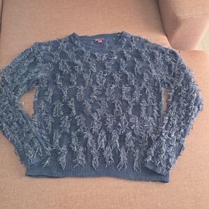 Vince Camuto Women's Blue Indigo Fringe Eyelash Shag Fluff Pullover Sweater L